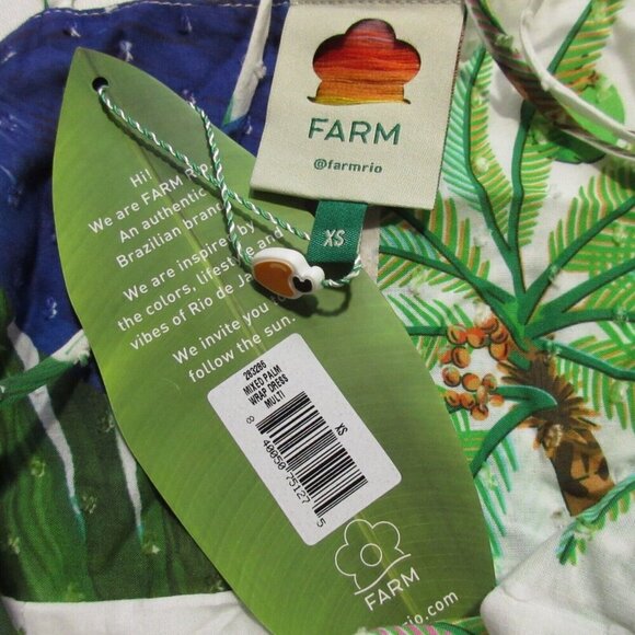 NWT FARM Rio Mixed Palm Wrap Midi in White Blue Parrot Bird Tank Dress XS - Picture 4 of 5